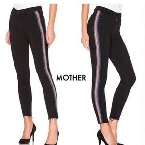 MOTHER High Rise Black Jeans with Pink and Blue Stripes